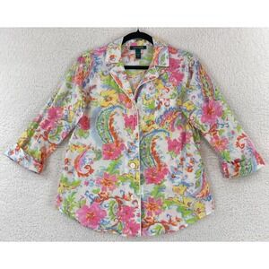 Lauren Ralph Lauren Pink Paisley‎ Button-Front Pajama Shirt Womens Size Small